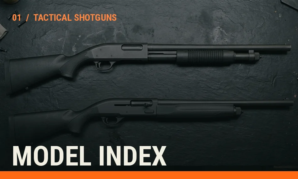 Two shotguns displayed on an editorial tabletop